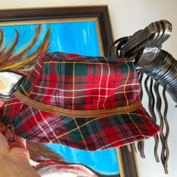 Vintage Coach Bucket Hat Plaid Print Leather Trim Size S-M - Picture 7 of 8